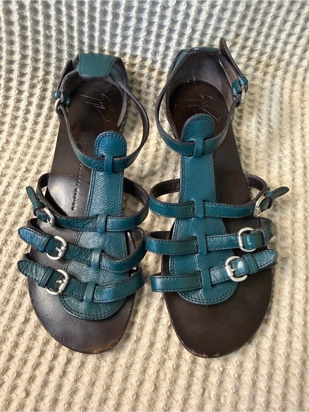 Giuseppe Zanotti Teal Leather Multi-Strap Gladiator Sandals EU 37.5 US 7.5